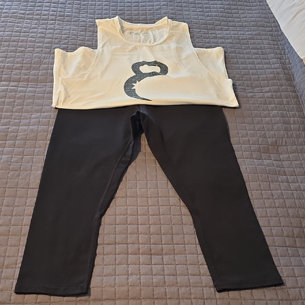 White Tank Top and Black Capri Leggings Set